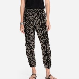 NWOT Johnny Was Peaches All Over Embroidered Pant, Black, Sz Small